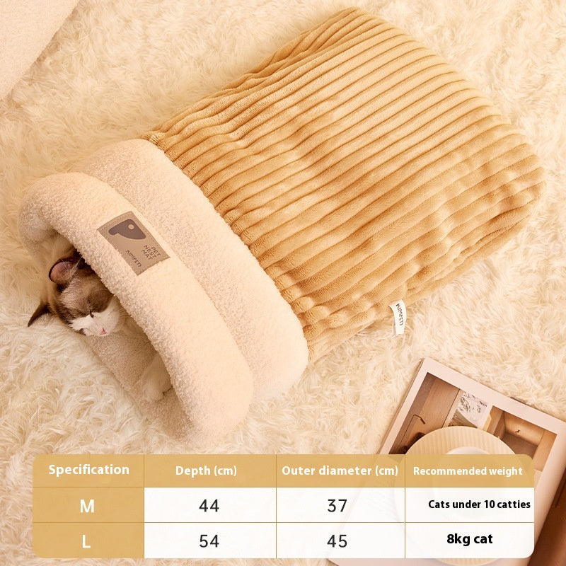 Pet Sleeping Bag Winter Warm Soft Plush Semi Enclosed Cat Nest Sleeping Bag