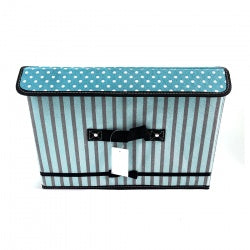blue foldable fabric storage cube with lid front view