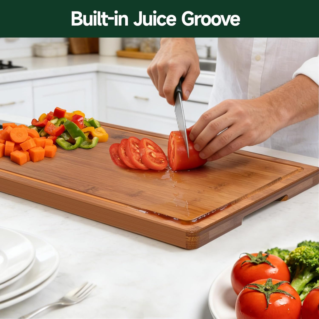 3 Piece Set Deep Carbonized Bamboo Cutting Board For Kitchen Crack Resistant