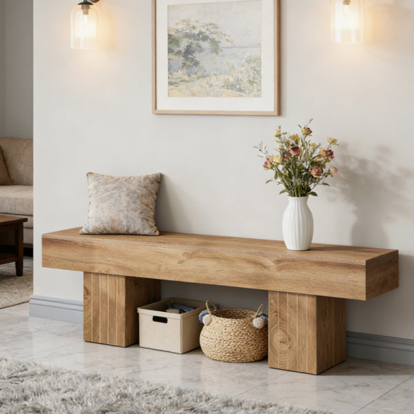 55-Inch Natural Farmhouse Wood Bench