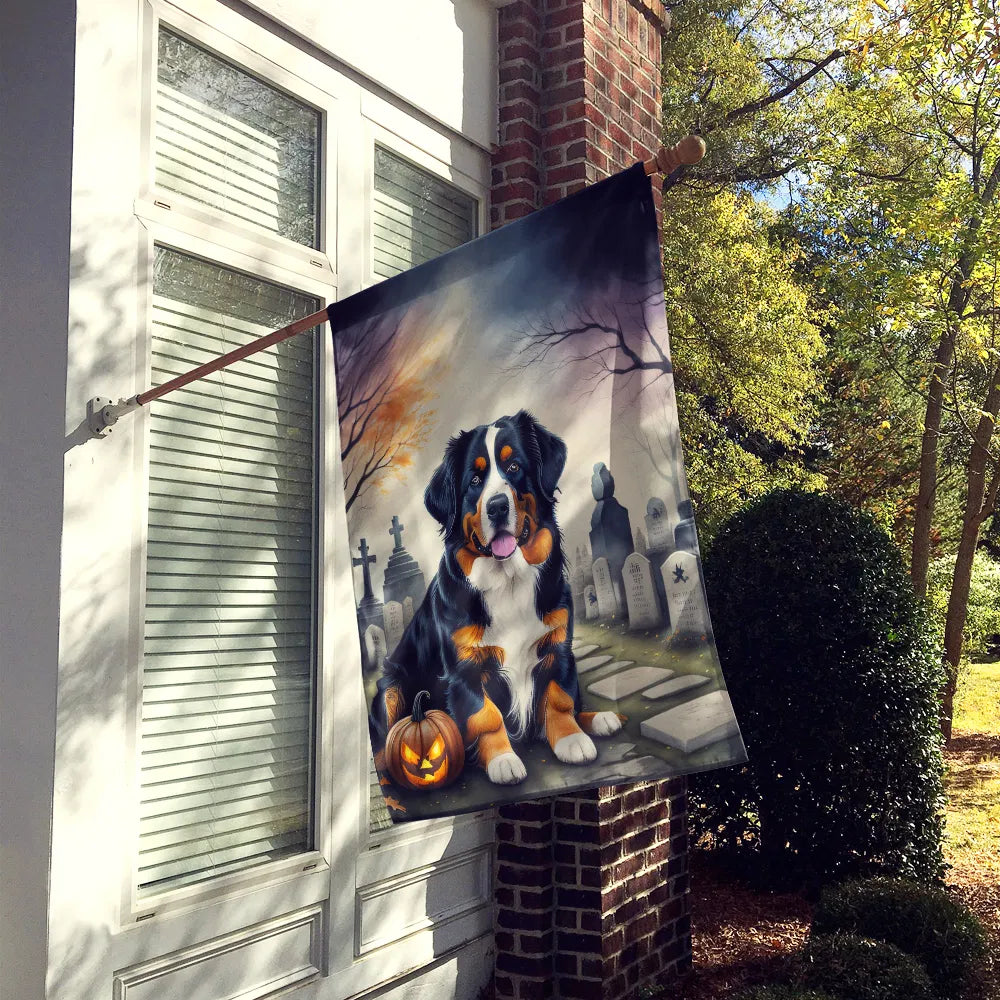 Bernese Mountain Dog Spooky Halloween House Flag Large Porch Sleeve Pole - Image 3