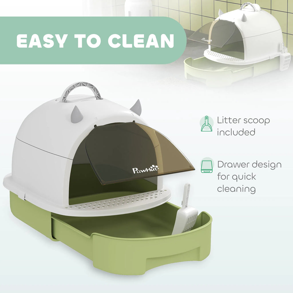 Cat Litter Box with Lid Front Door Flap Scoop Handle Easy Clean for Small - Image 2