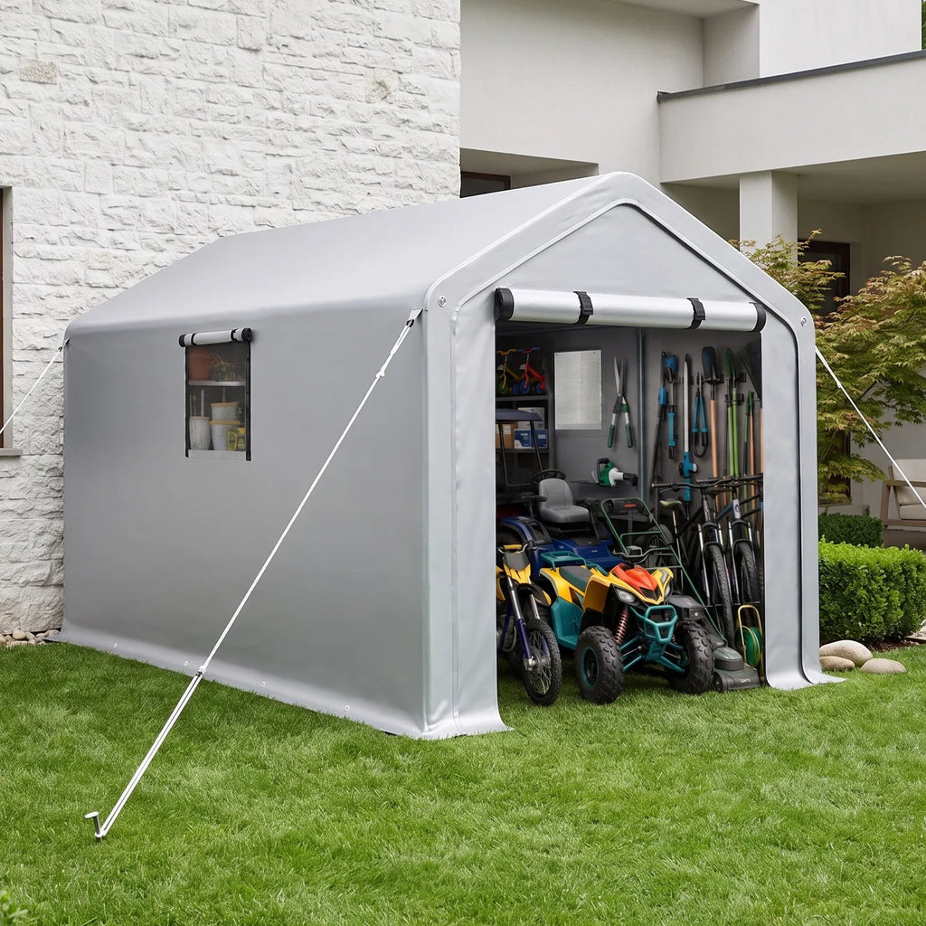 8x10ft outdoor storage shelter shed with roll up windows and steel frame - angle 3 detail