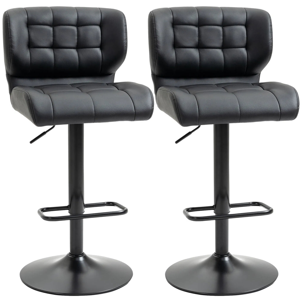 Swivel PU Leather Barstools Set of 2 Adjustable Bar Stools with Footrest Back