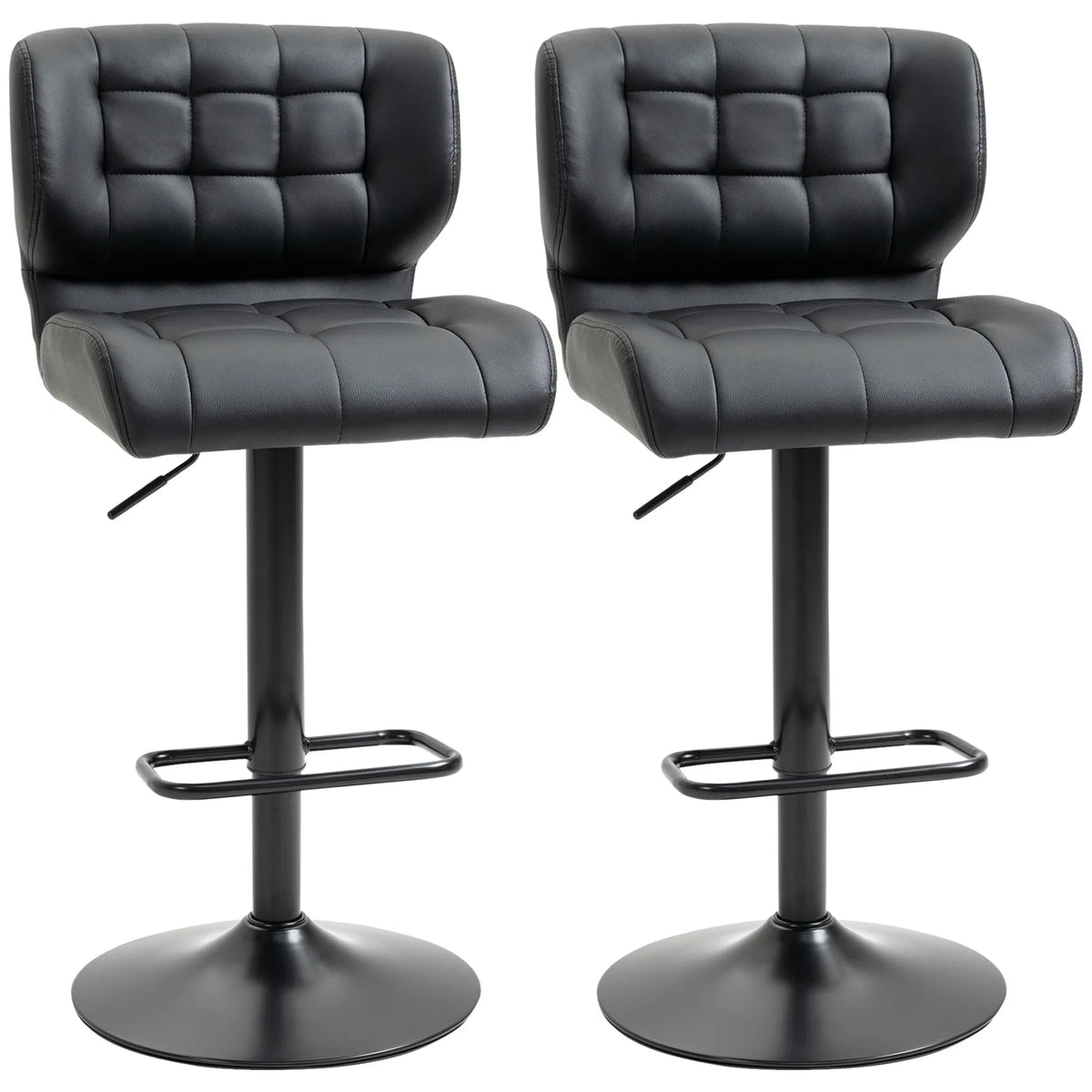 Swivel PU Leather Barstools Set of 2 Adjustable Bar Stools with Footrest Back
