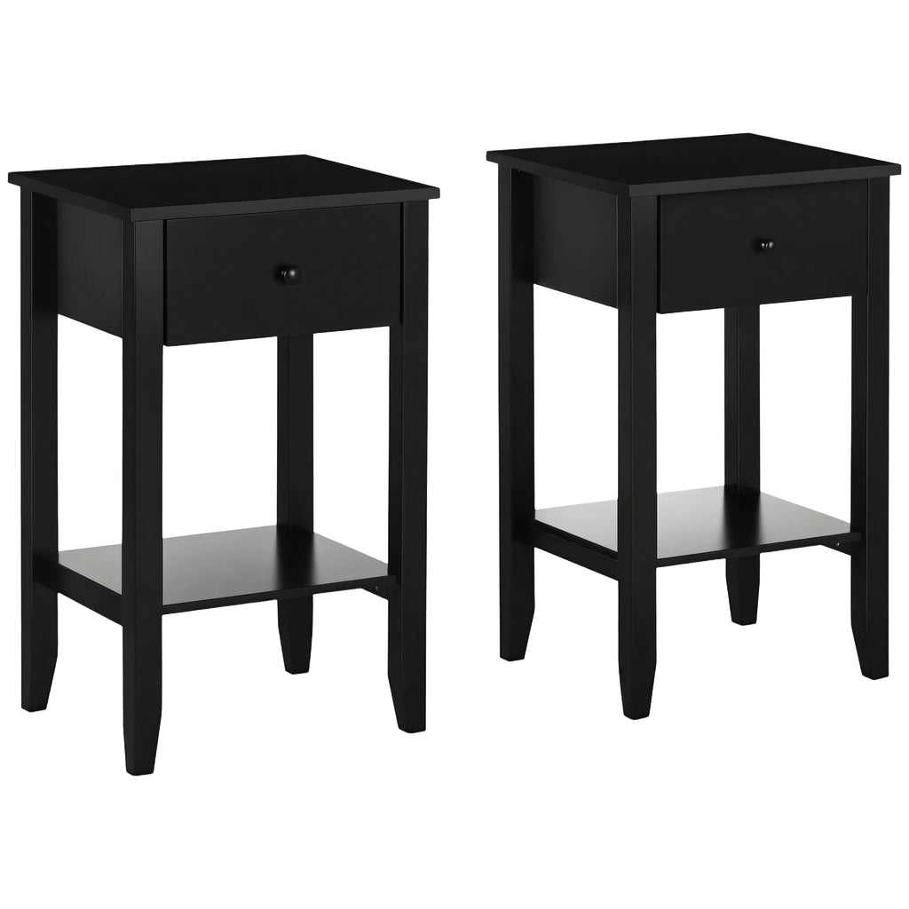 Side Table Set of 2 End Tables with Drawer and Bottom Shelf 2 tier Nightstand - Image 2