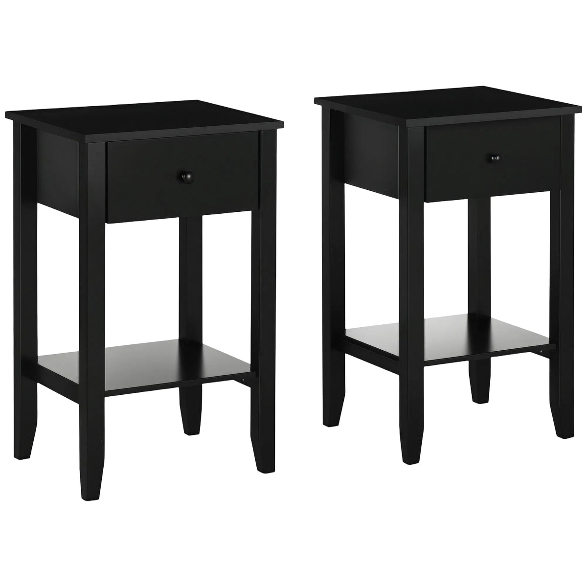 Side Table Set of 2 End Tables with Drawer and Bottom Shelf 2 tier Nightstand - Image 2