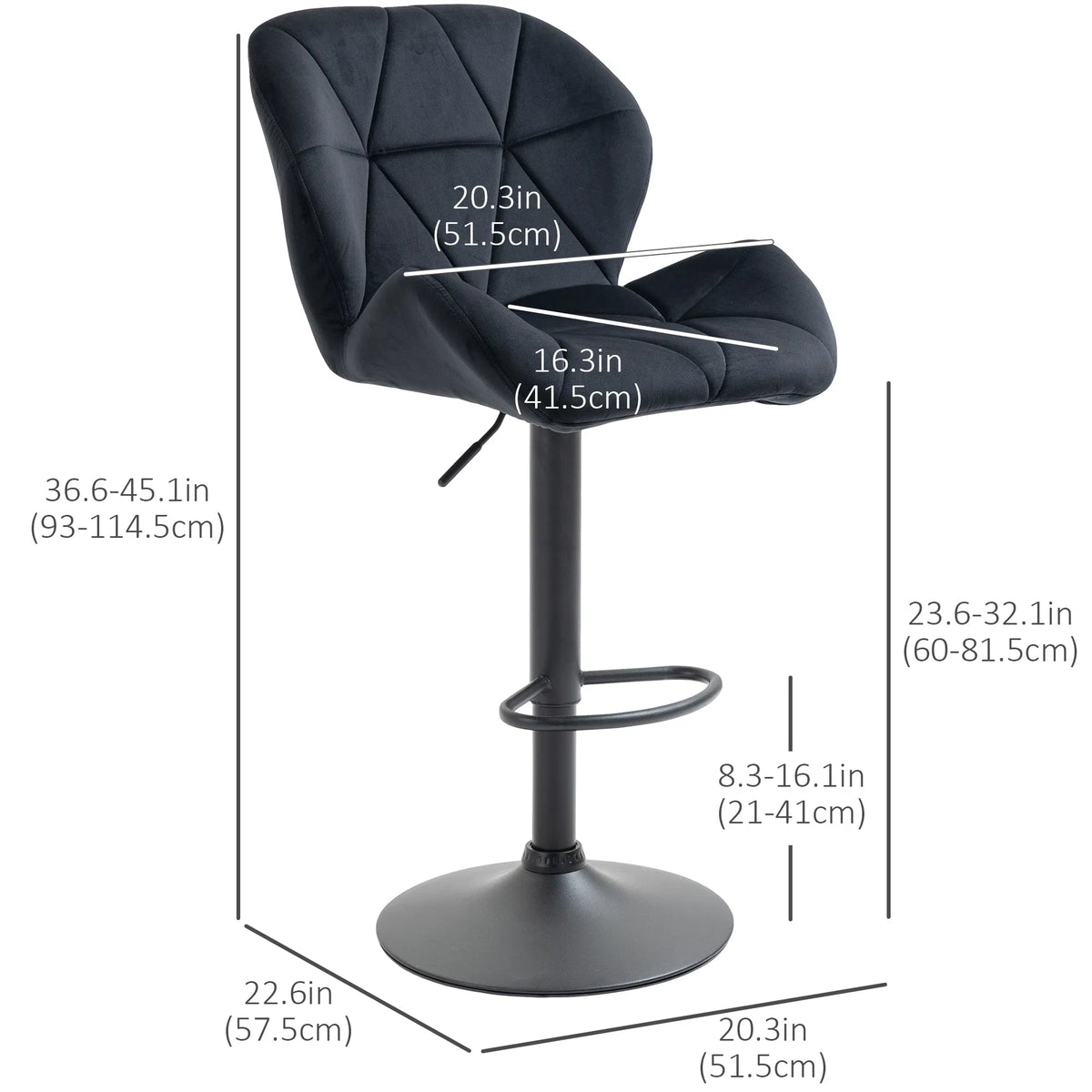 Bar Stool Set of 2 Fabric Adjustable Height Armless Upholstered Counter Chairs - Image 3
