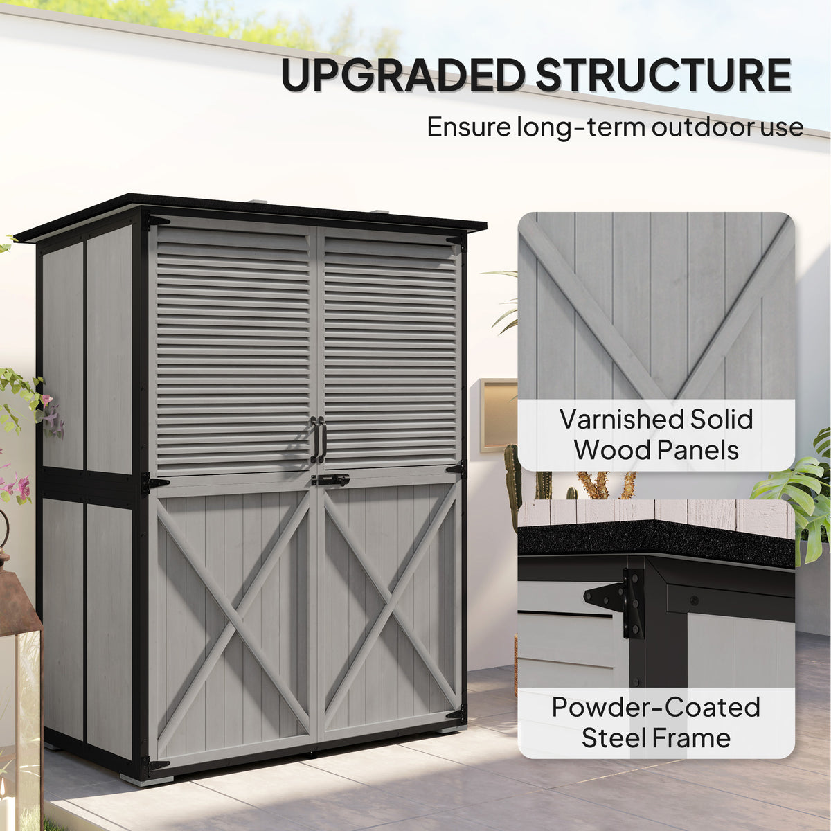 Wood Storage Shed Outdoor Garden Shed With Asphalt Roof 2 Shelves Lockable - Image 4