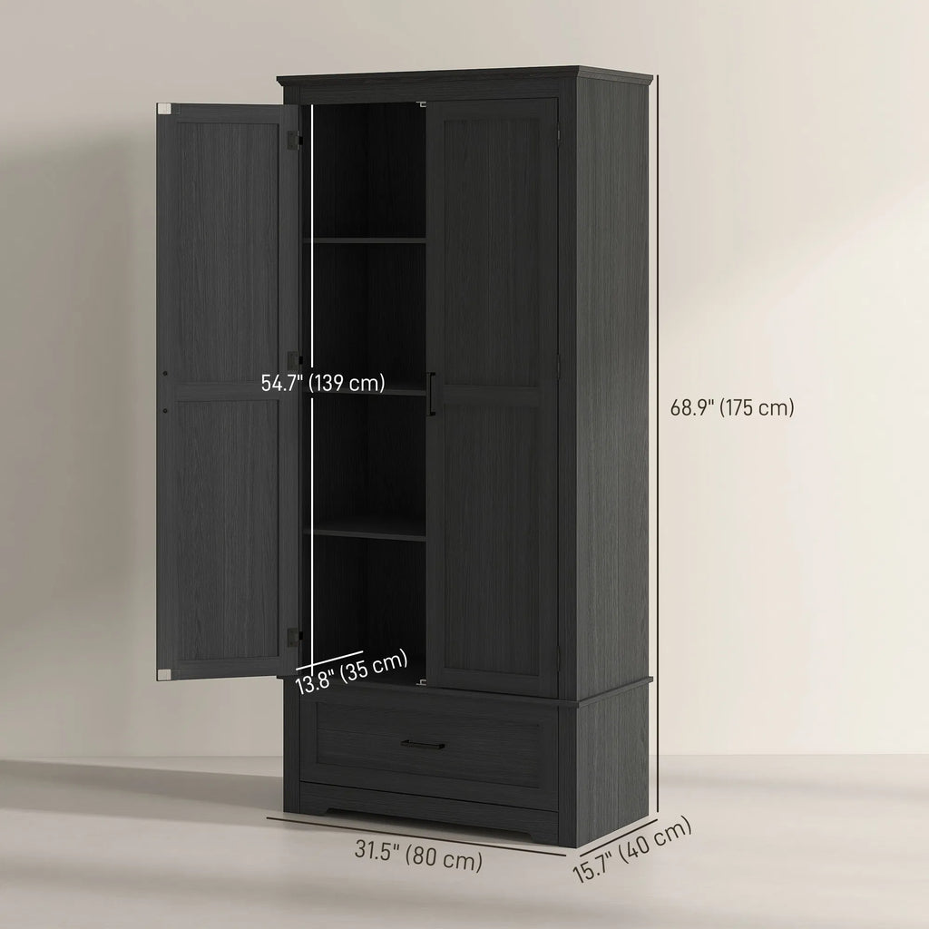 69" Tall Farmhouse Kitchen Pantry Cabinet with 2 Doors Drawer and Adjustable - Image 3