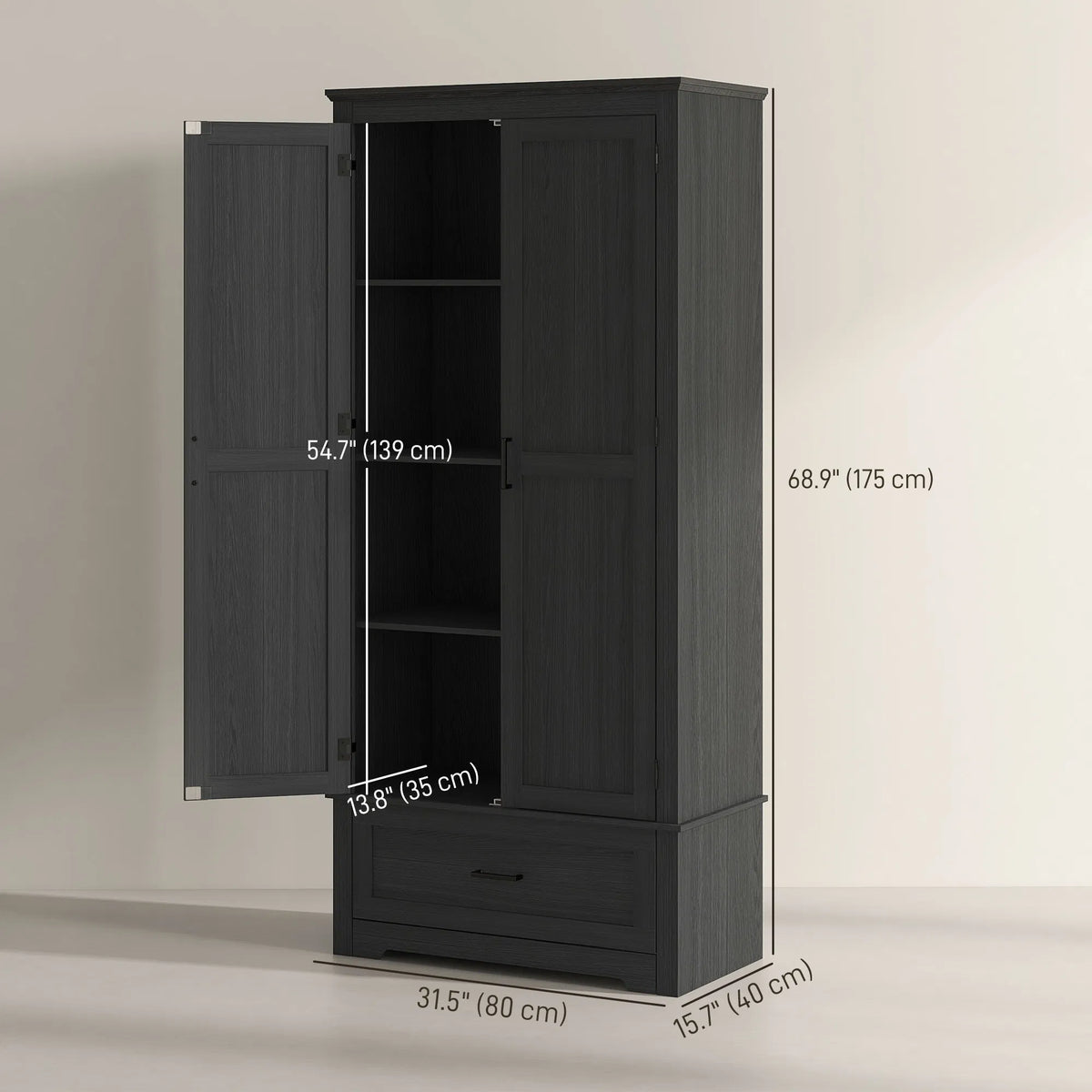 69" Tall Farmhouse Kitchen Pantry Cabinet with 2 Doors Drawer and Adjustable - Image 3