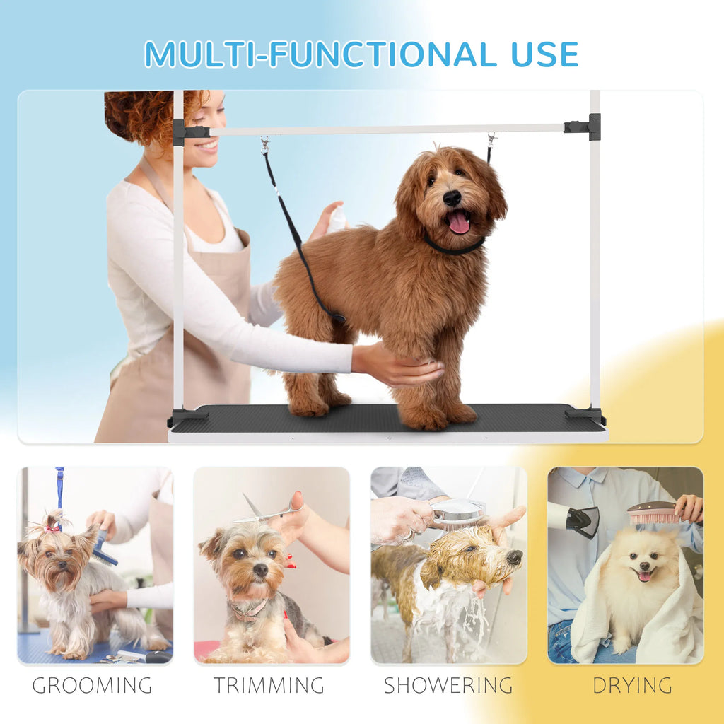 Adjustable Dog Grooming Table with 2 Safety Slings Storage Basket Black - Image 4