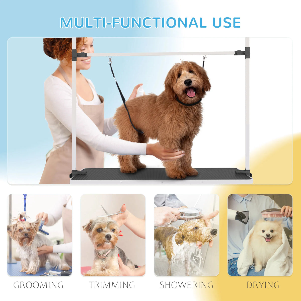 Adjustable Dog Grooming Table with 2 Safety Slings Storage Basket Black - Image 4