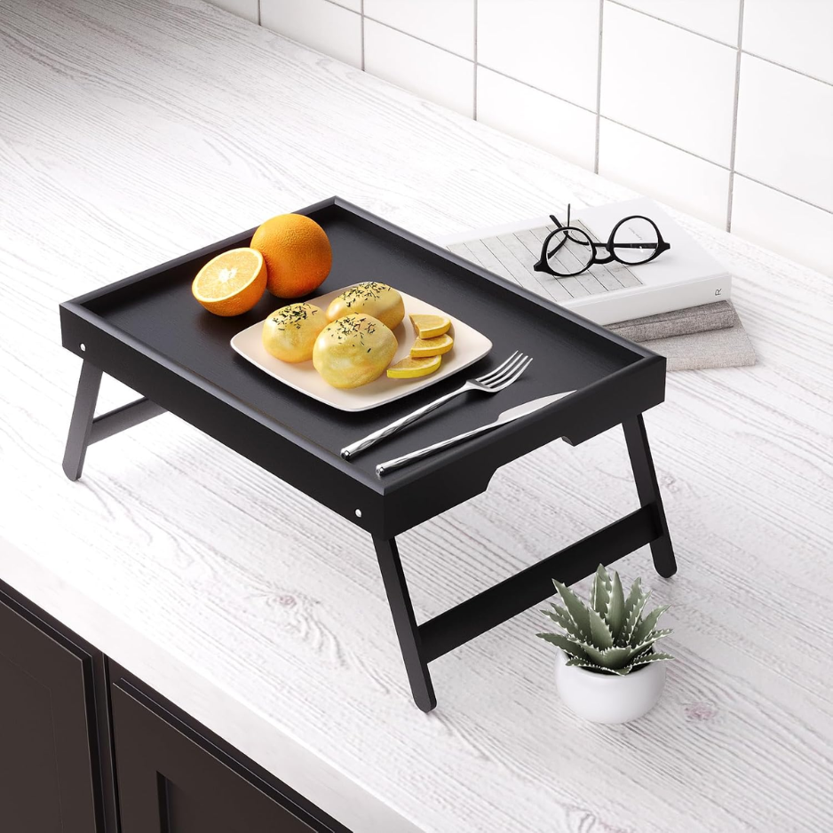 Fibogollo 2 Pack Bamboo Bed Tray Table With Folding Legs Breakfast - Image 4