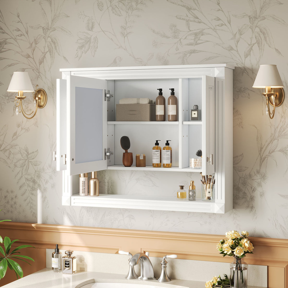 35-Inch Mirrored Bathroom Wall Storage Cabinet