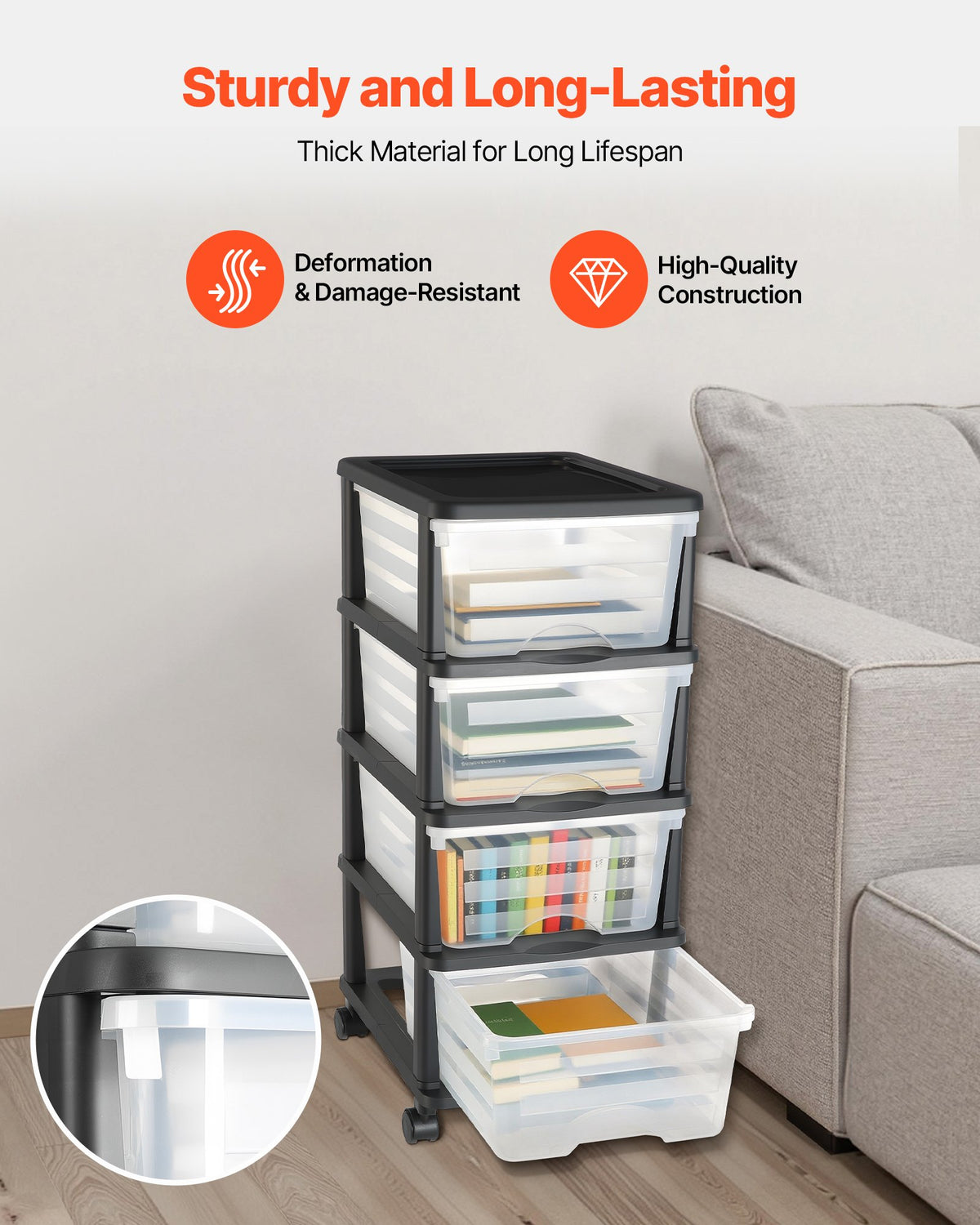 plastic storage drawers cart organizer detail and structure