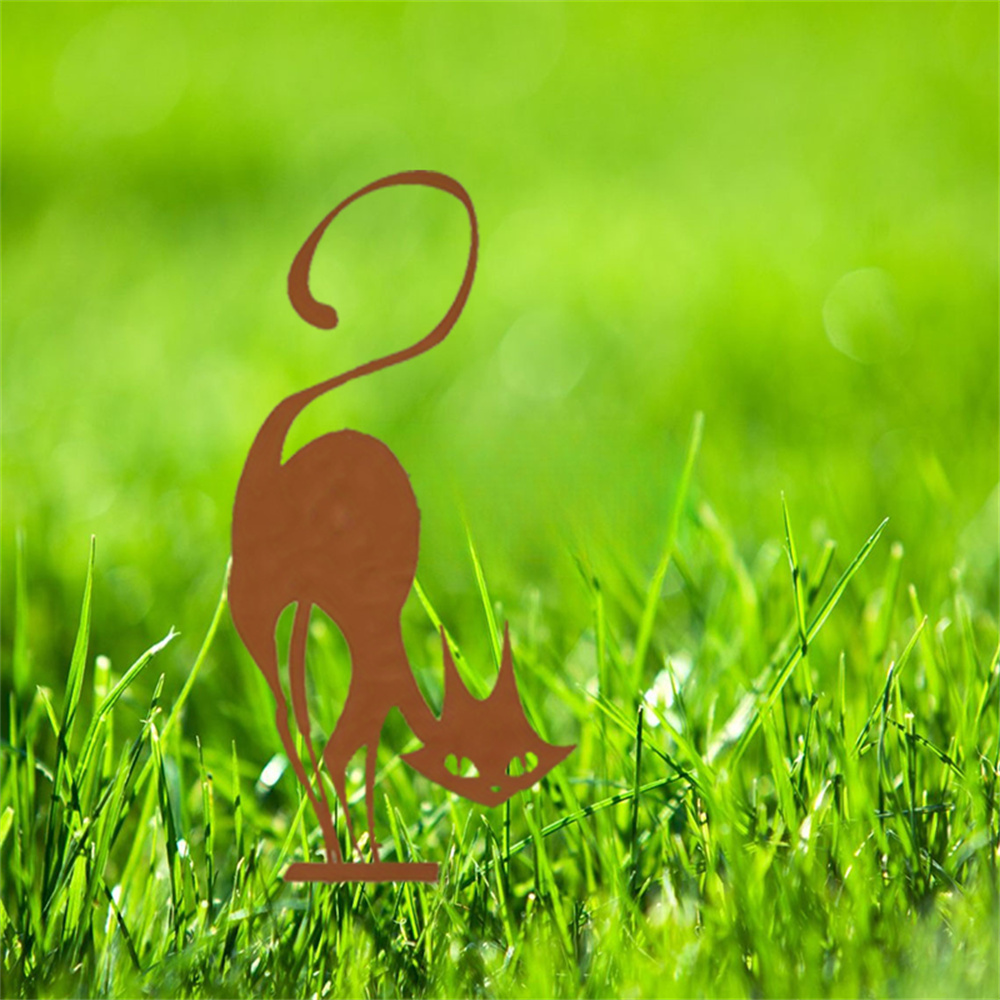 Rust Metal Cat Silhouette Garden Stake Gothic Iron Art Yard Indoor Outdoor Decor - Image 3
