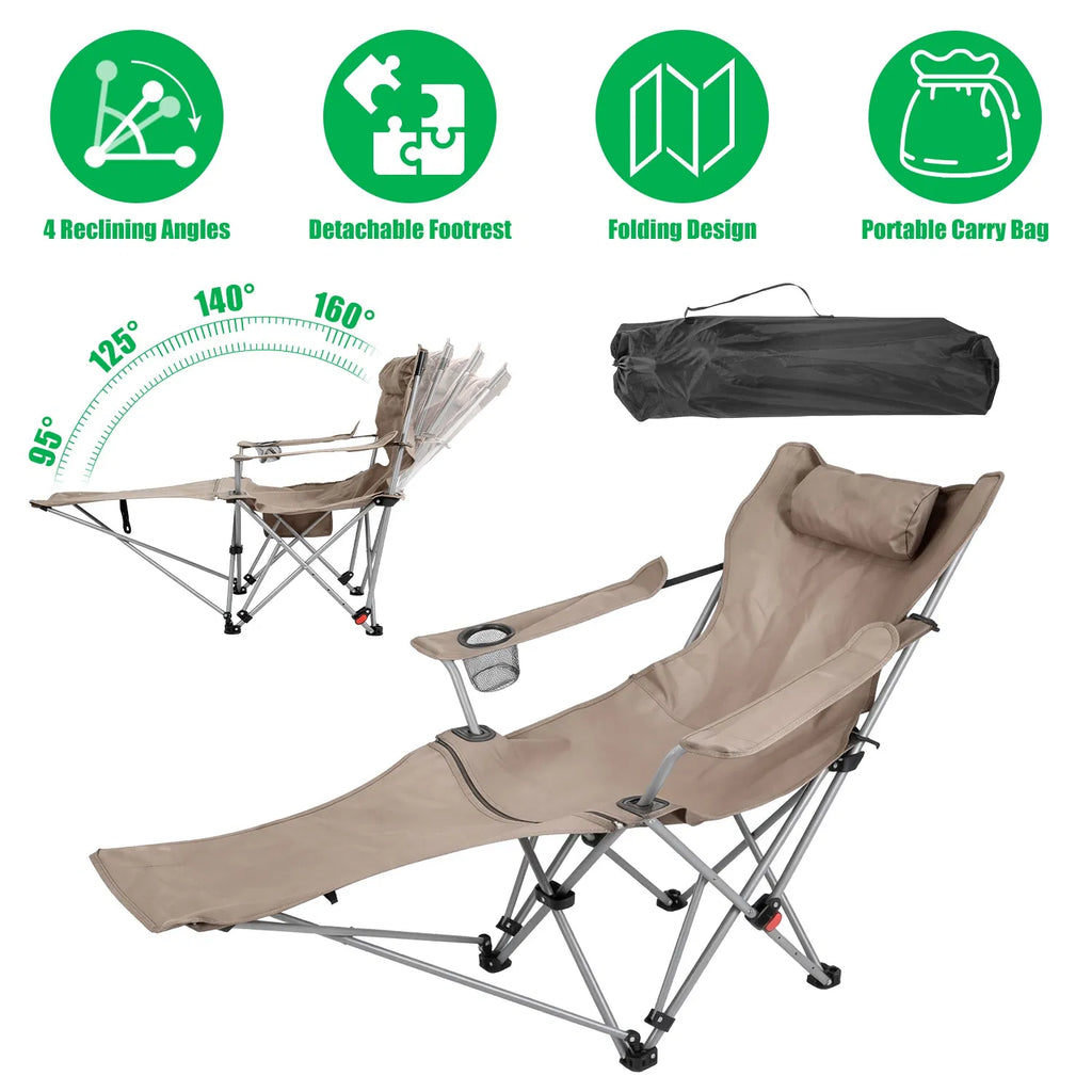 1Pc Reclining Camping Chair with Footrest 4 Position Adjustable Outdoor Folding