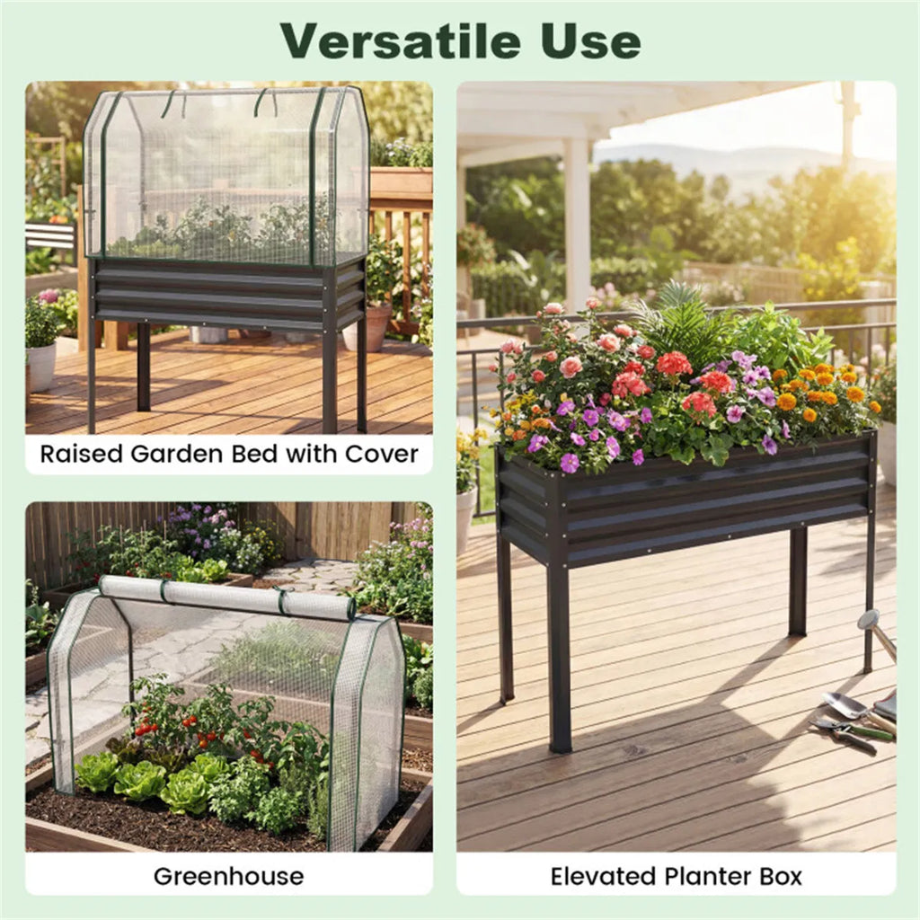 3 in 1 Metal Raised Garden Bed with Mini Greenhouse Cover Elevated Planter Box - Image 4