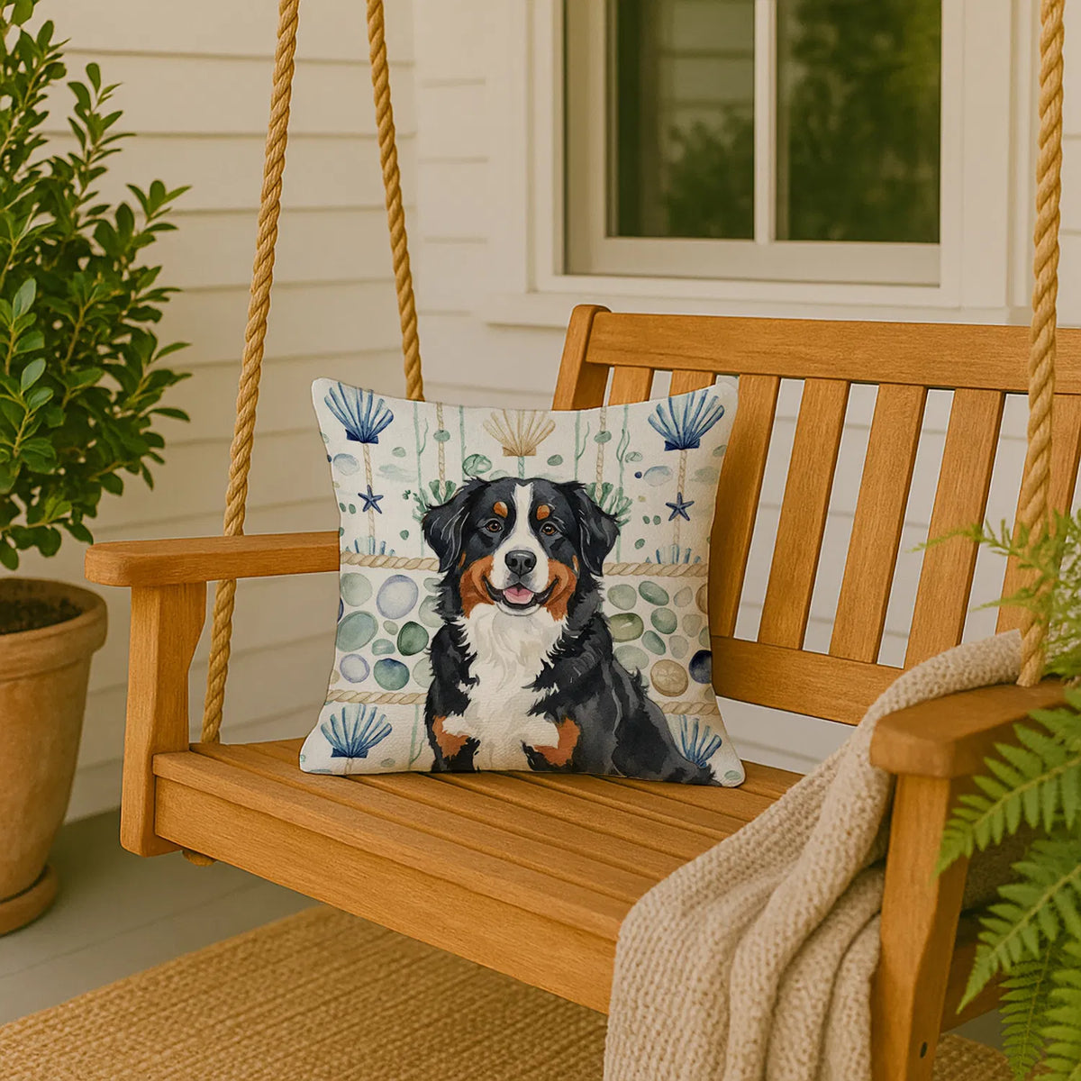 Bernese Mountain Dog Coastal Sea Glass Throw Pillow Decorative Indoor Outdoor - Image 3