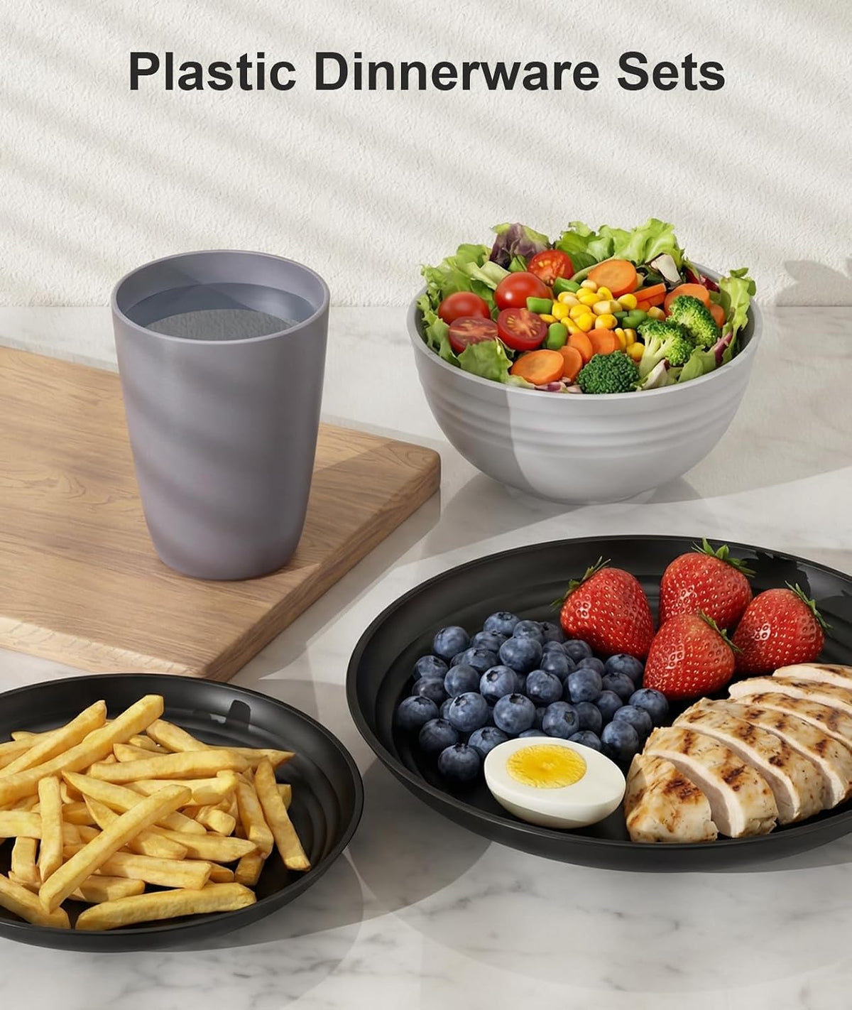 16 Piece Plates And Bowls Set For 4 Plastic Dinnerware Set Lightweight - Image 5