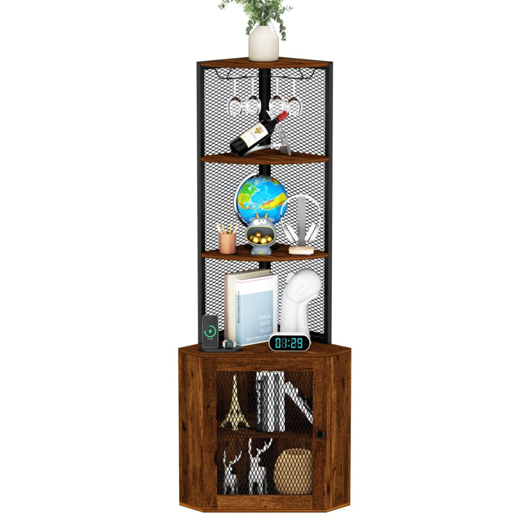 Corner Shelf With Doors 65 Cabinet Shelves Wine Glass Rack 6 Tier Bookshelf - Image 2