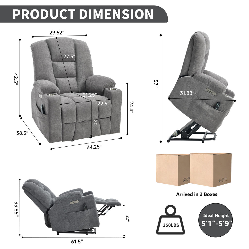 Power Lift Recliner Chair with Massage and Heat for Elderly Overstuffed Wide - Image 2