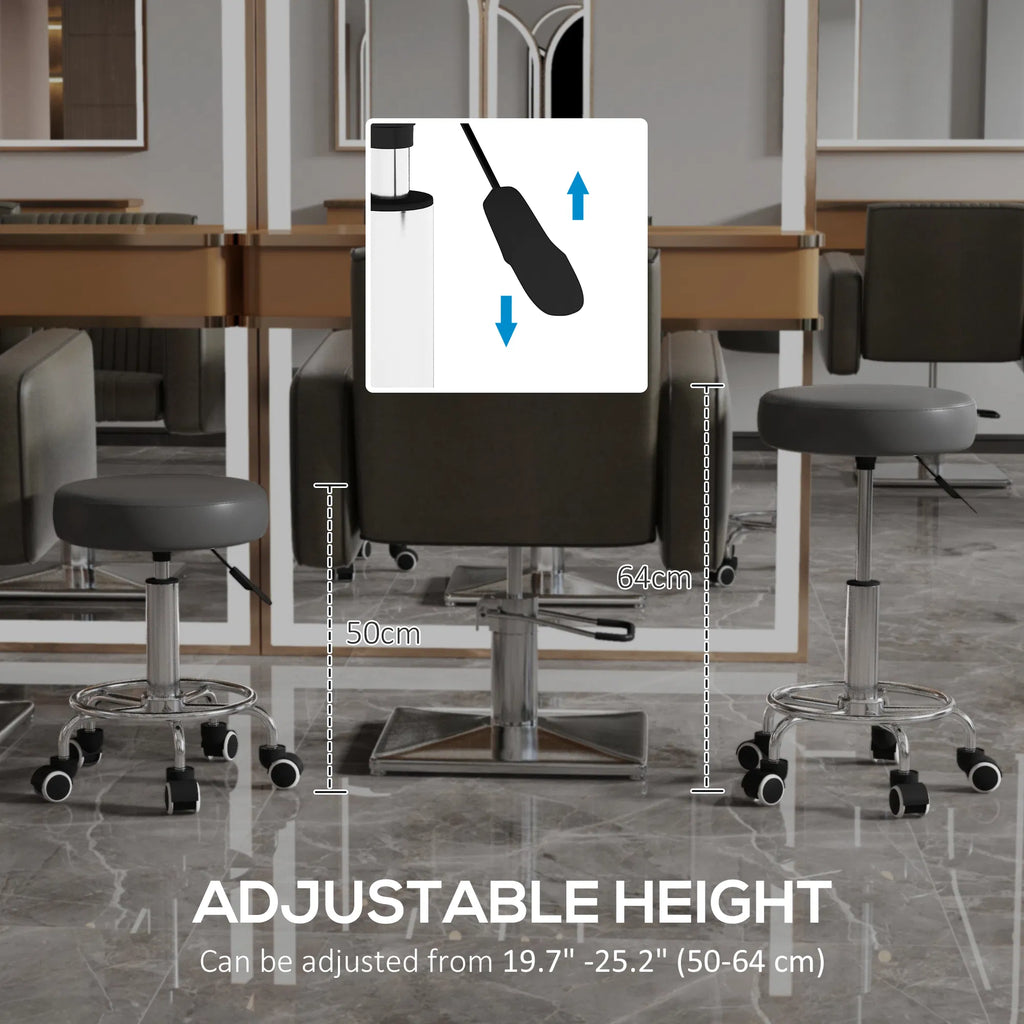 Vinsetto Salon Stool with Adjustable Height PU Leather Barber Rolling Massage - Image 5