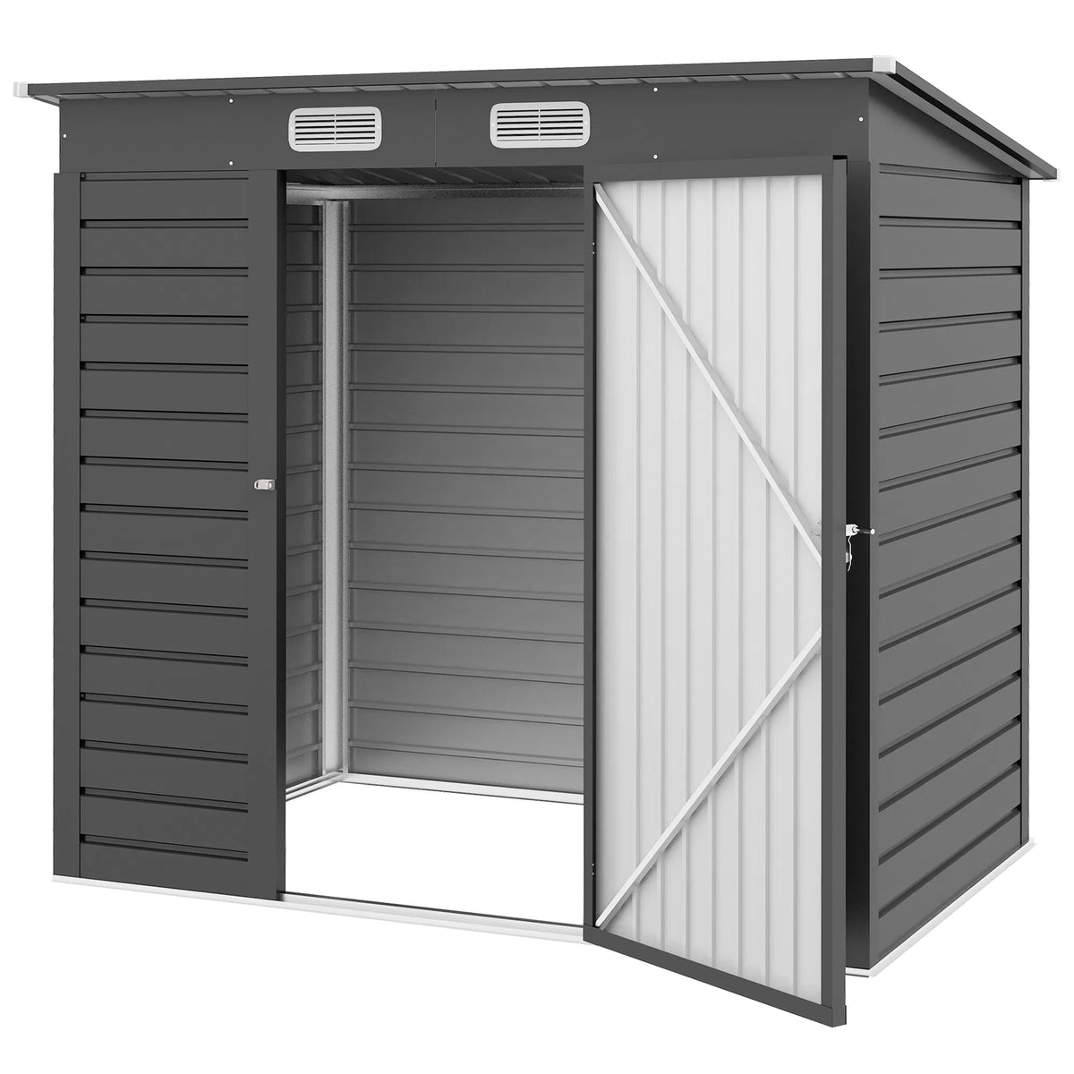 6 x 4FT Galvanized Garden Storage Shed Metal Outdoor Shed with Double Doors