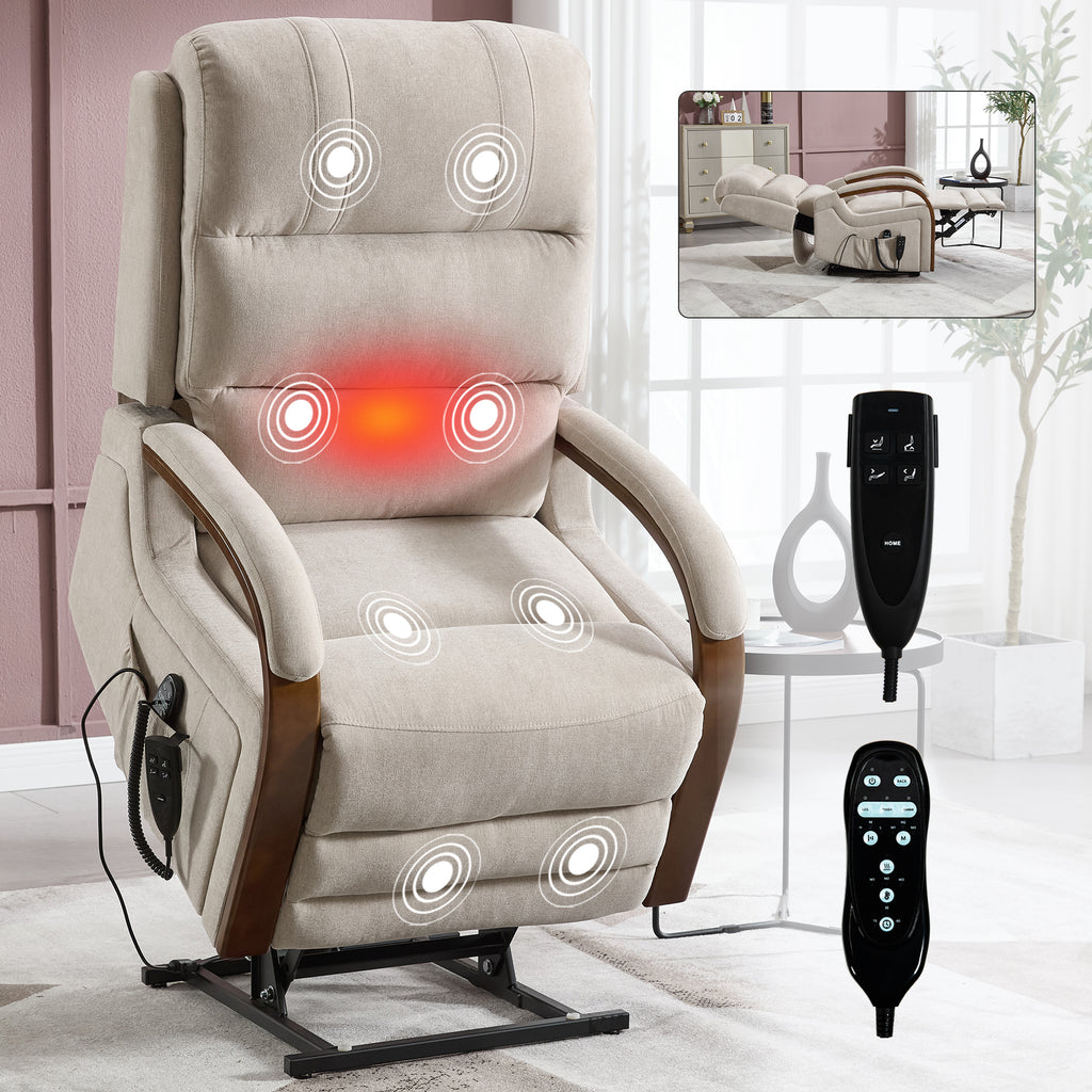 Power Beige Chenille Lift Recliner Chair Dual Motor Infinite Position Up to 350 - Image 4
