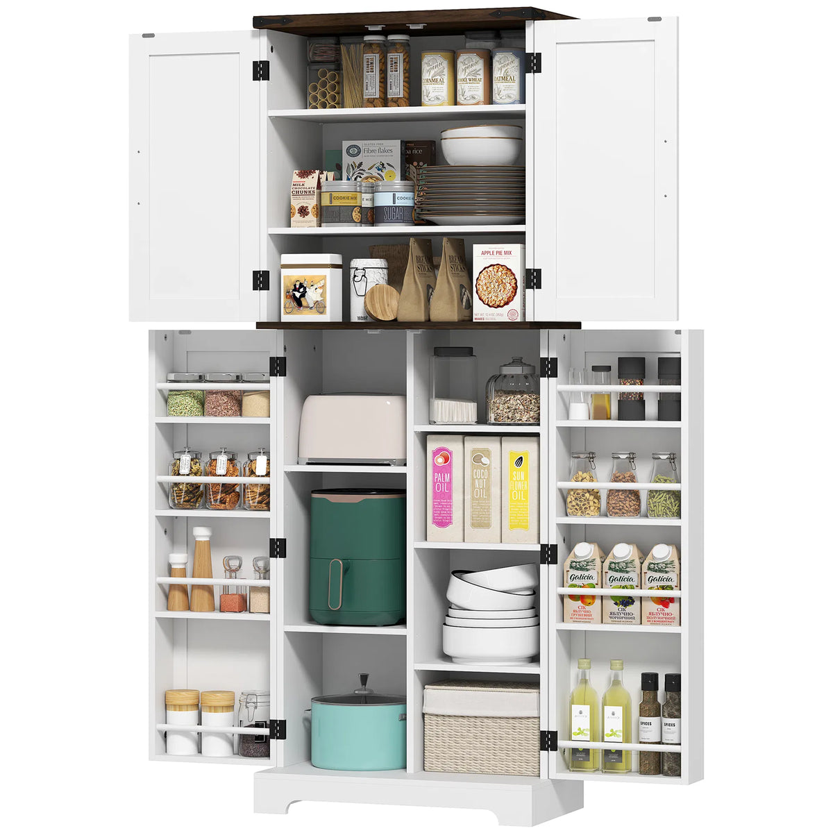 64" Tall Kitchen Pantry Cabinet with Spice Racks and Adjustable Shelves White - Image 5