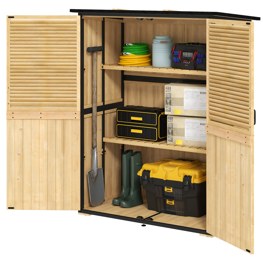 Wood Storage Shed Outdoor Garden Shed With Asphalt Roof 2 Shelves Lockable - Image 4