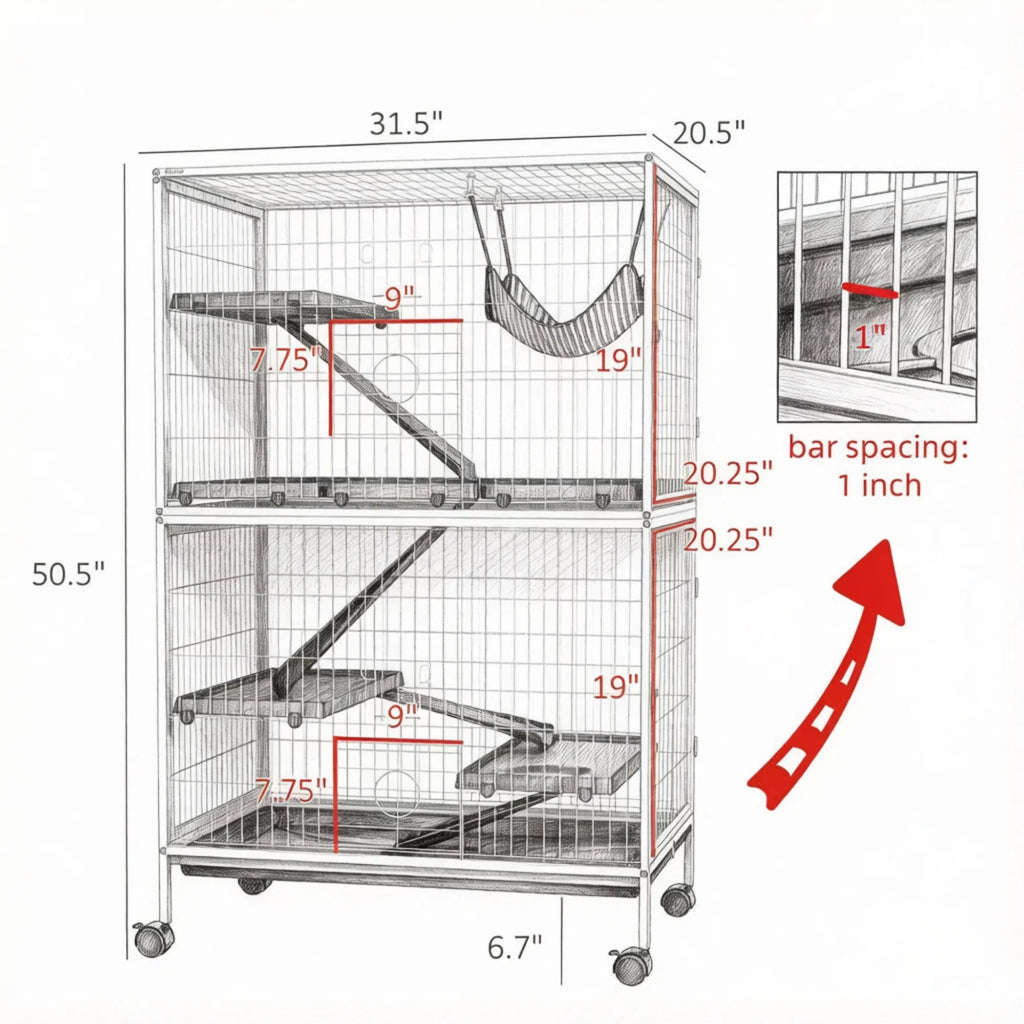 50 Inch Tall Rolling Ferret Chinchilla Cage Small Animal Pet Habitat with - Image 5