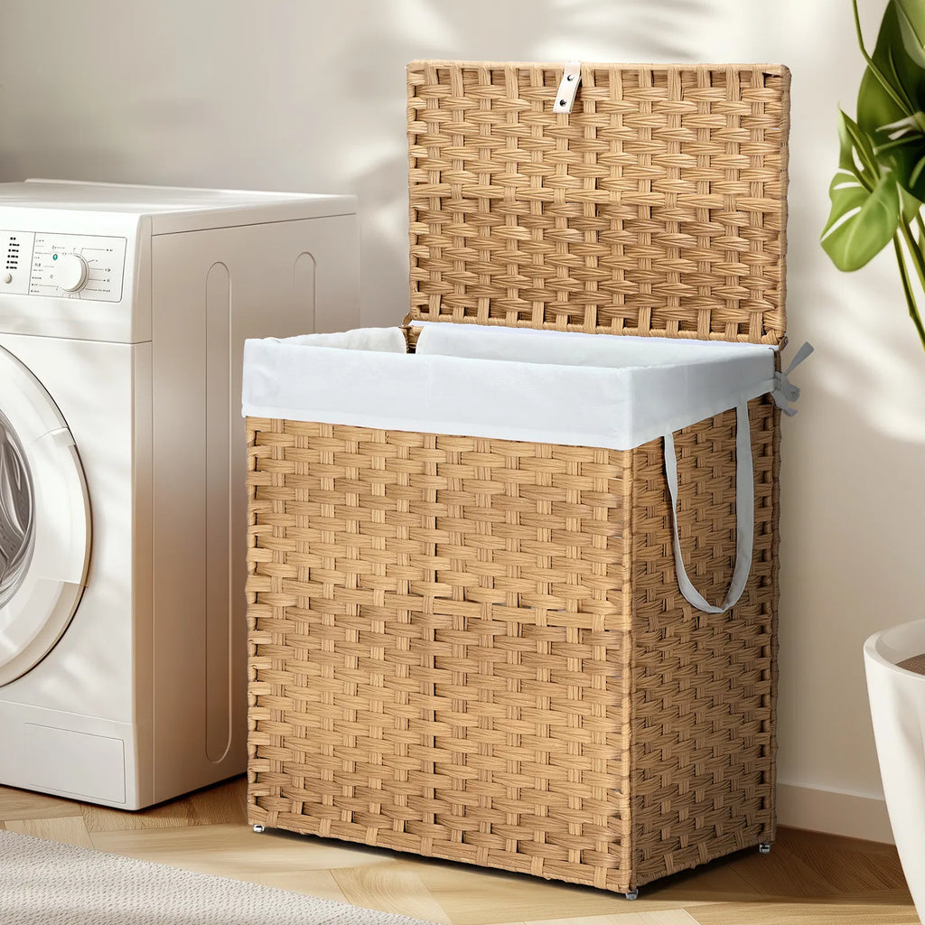 Laundry Basket with Lid 110 L Hand Woven Pp Rattan Laundry Basket with - Image 3