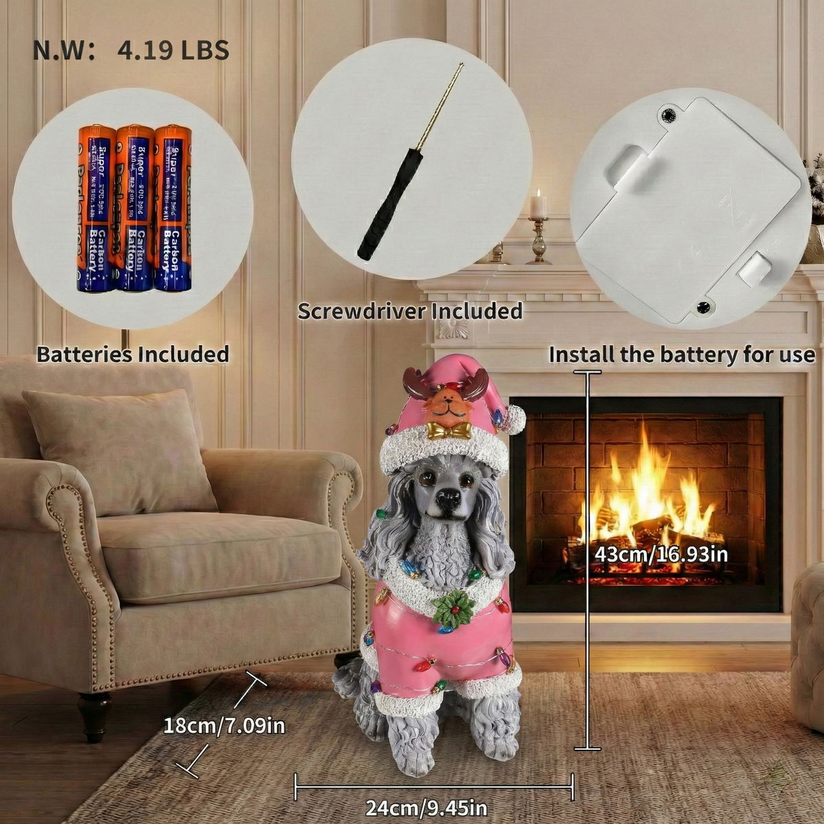 Christmas Poodle Statue Holiday Dog Figurine in Pink Santa Outfit - Image 5