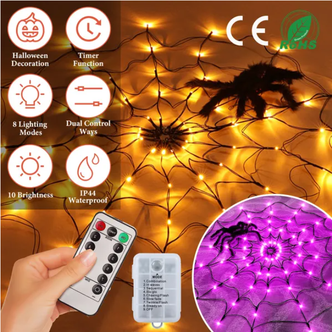 1Pc 3.28FT Spider Web Light With Hairy Spider - Image 2