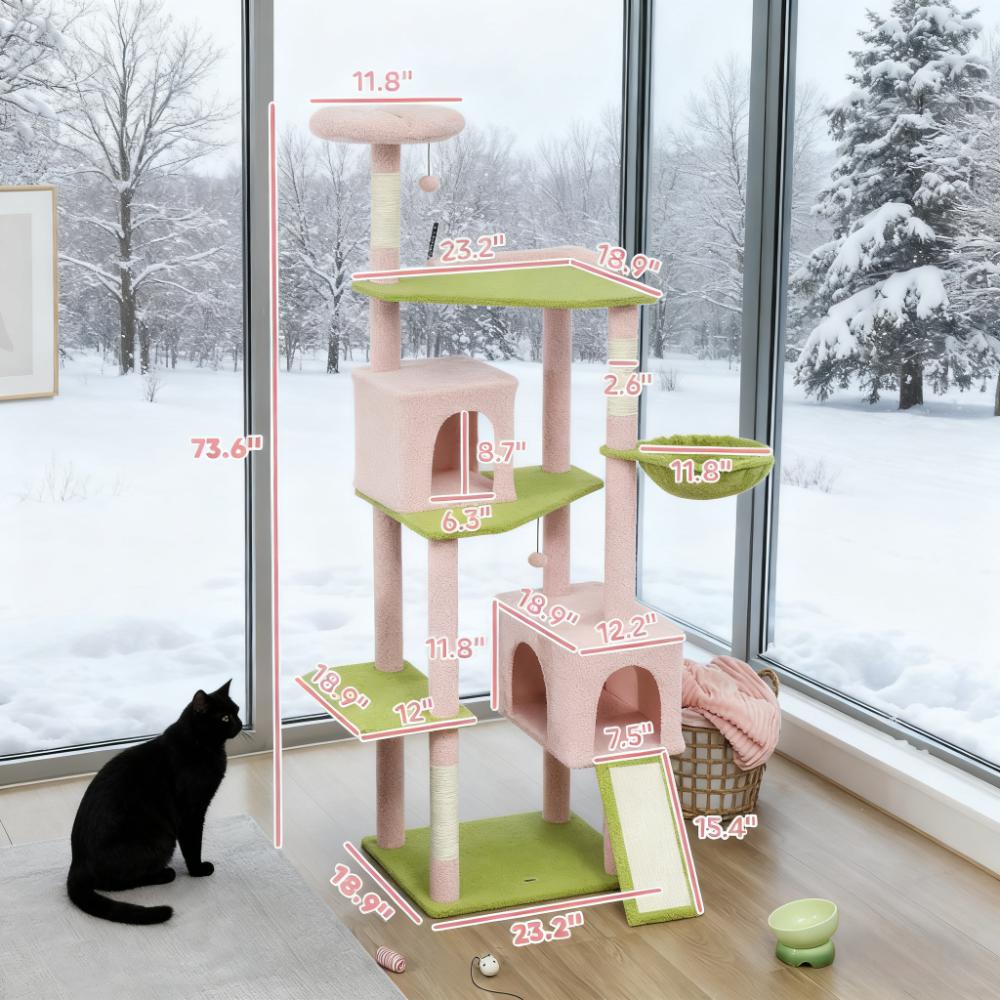 Large Cat Tower with Scratching Post & Board 74" Flower Cat Tree - Image 5