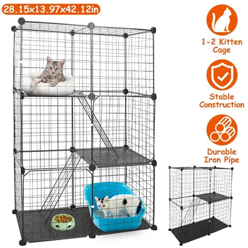 3 Tier Cat Playpen Cage Metal Indoor Cat House Detachable Kitten House with 3