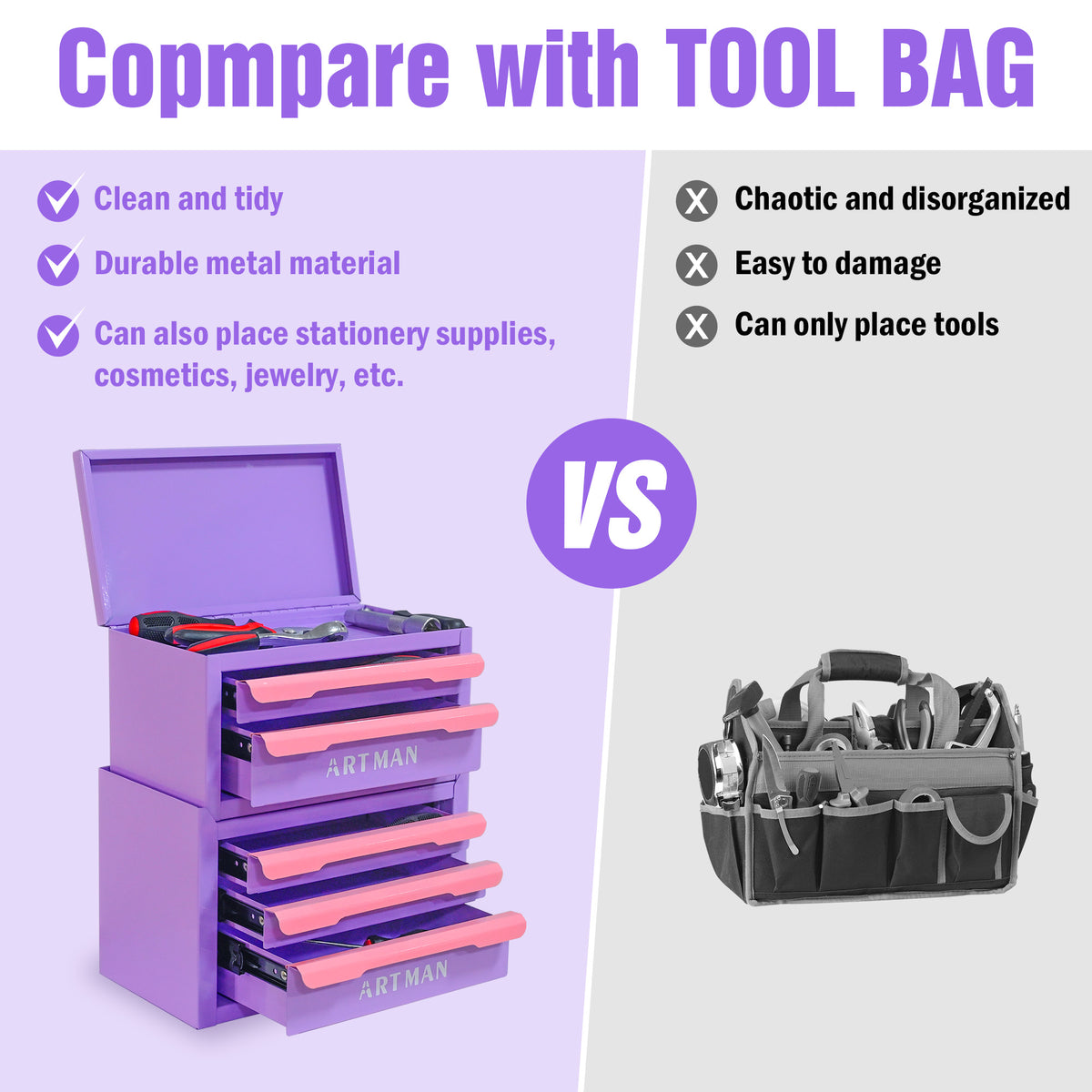 drawer style desktop storage box packaging and components