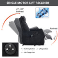 Black Chenille Single Motor Power Lift Recliner Chair with Massage and Heat for