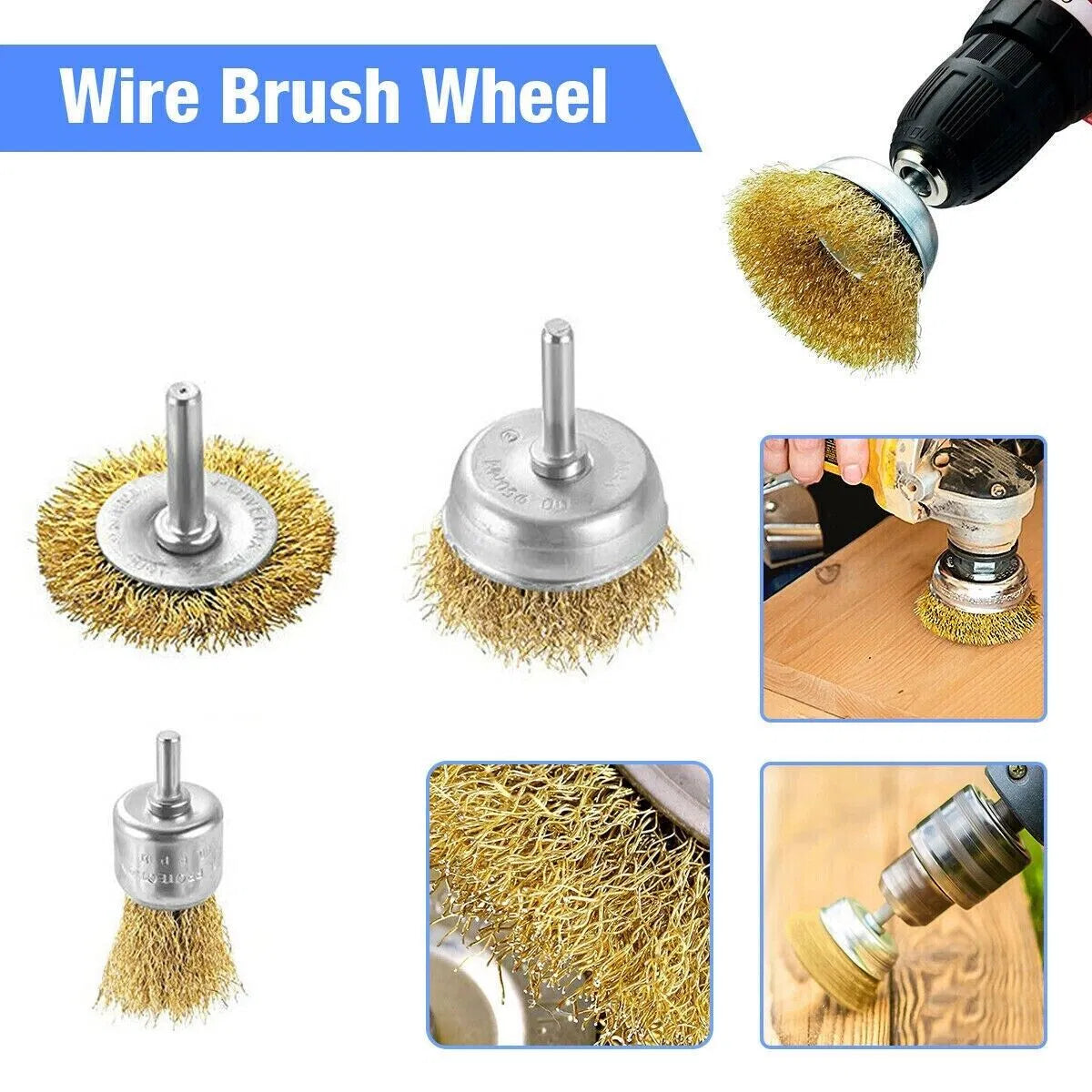 2 Pack 3 Pcs Wire Brush Wheel Set Cup Drill Bit Rust Paint Attachment 1/4" USA - Image 4