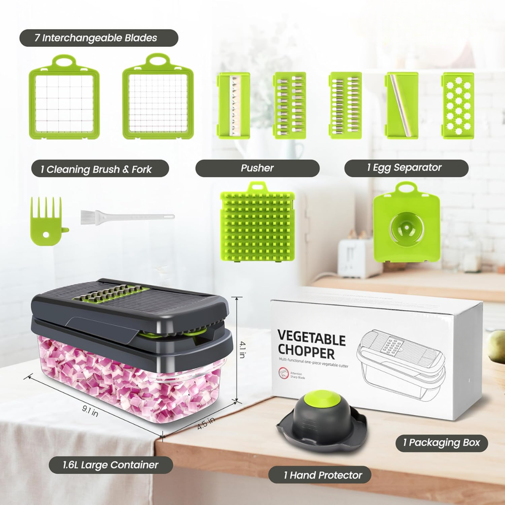 Vegetable Chopper 12 In 1 Food Veggie Chopper Cutter With Container 7 Sharp - Image 4