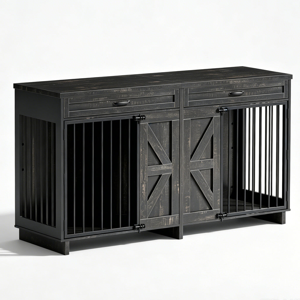 Dog Crate Furniture TV Stand In Wooden Kennel With Storage Drawers Large Cage - Image 2