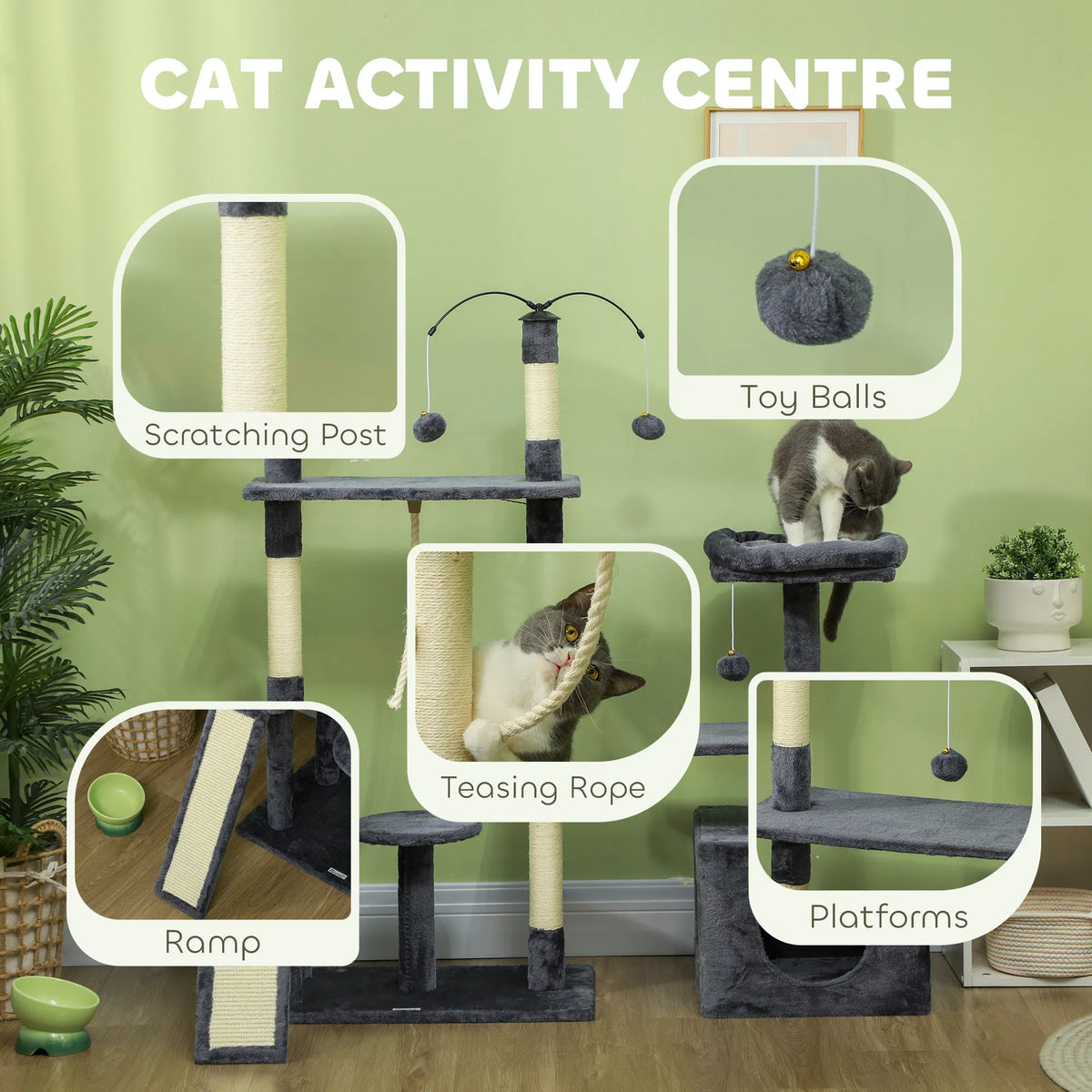 53" Cat Tree Cat Tower with Scratching Posts Cat Condo Beds Platforms Toy - Image 2