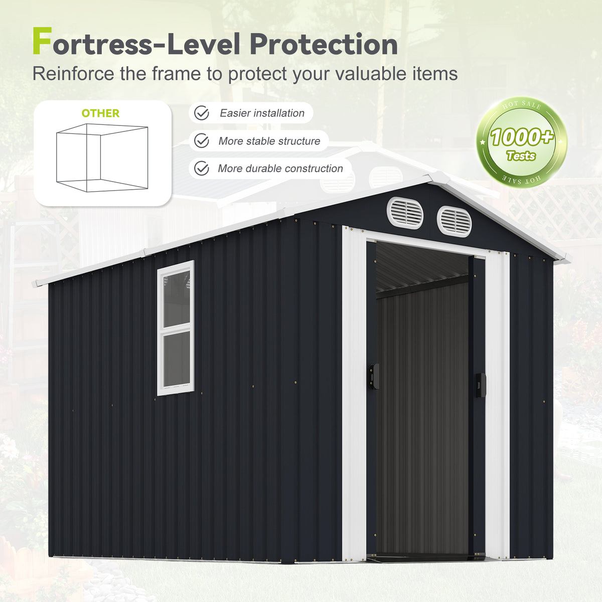 8x6ft galvanized metal outdoor storage shed double-door detail