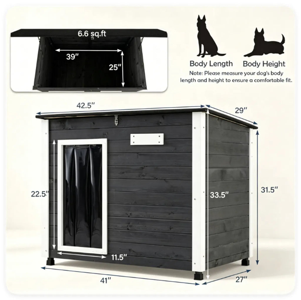 42.5" x 27" x 33.5" Outdoor Dog House with Sloped Asphalt Roof Elevated Floor