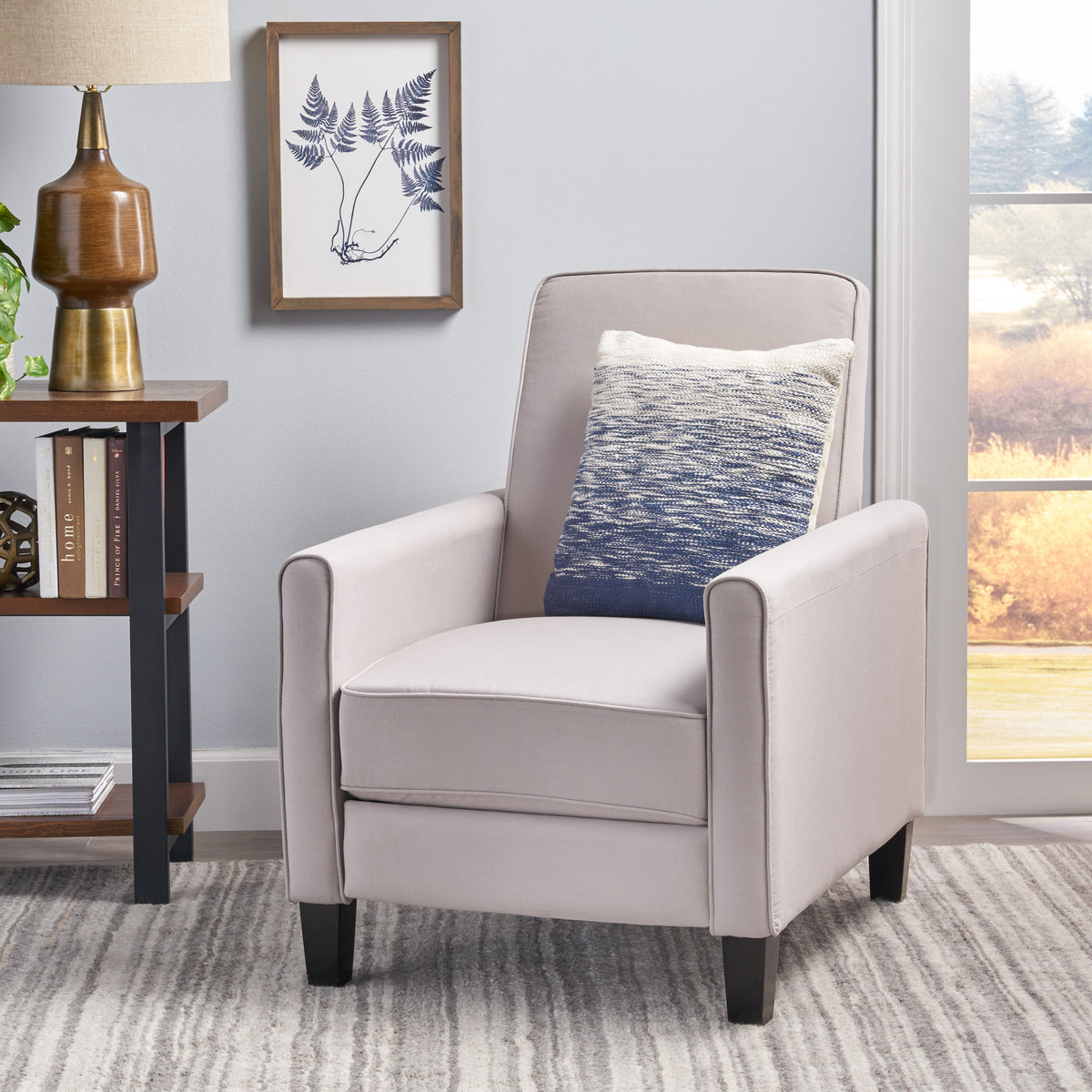 27.5" Push Back Recliner Chair Upholstered Recliner Armchair with Solid Beech - Image 4