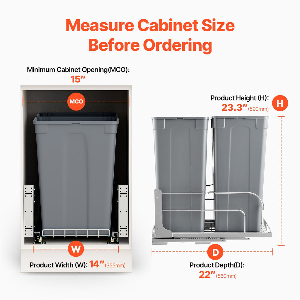 Double Pullout Waste Container Kitchen Trash Can With Soft Close Grey 50QTx2 - Image 3