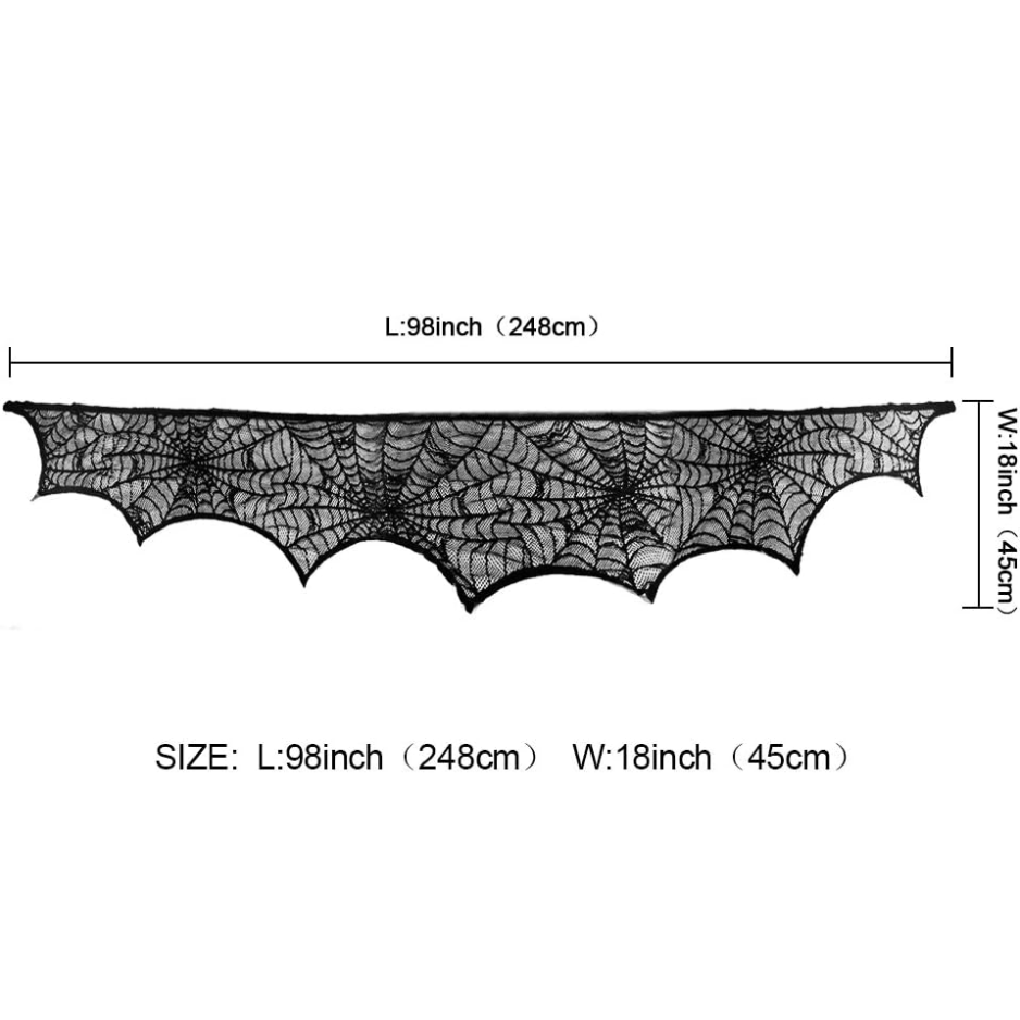 Black Lace Spiderweb Fireplace Mantle Scarf Cover 18 X 96 Spooky Halloween