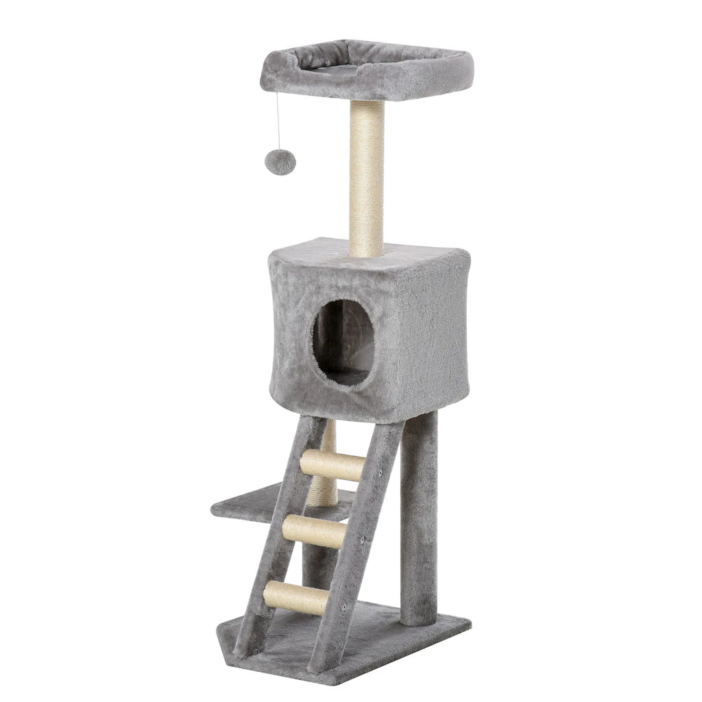 47" Tall Cat Tree Tower with Condo Ladder Scratching Posts and Hanging Ball - Image 5